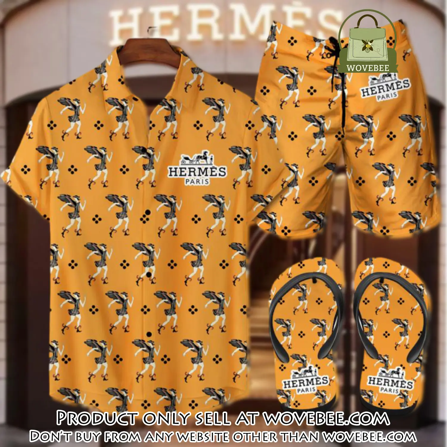 Hermes flip flops and combo hawaii shirt shorts luxury brand summer outfit hsf080 wvb0452887